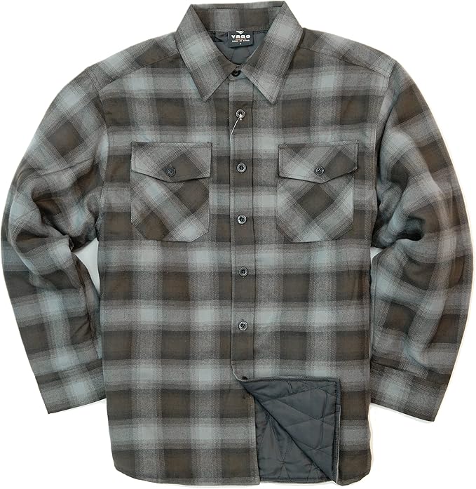 YAGO Men's Quilted Lining Plaid Flannel Jacket with Side Pockets