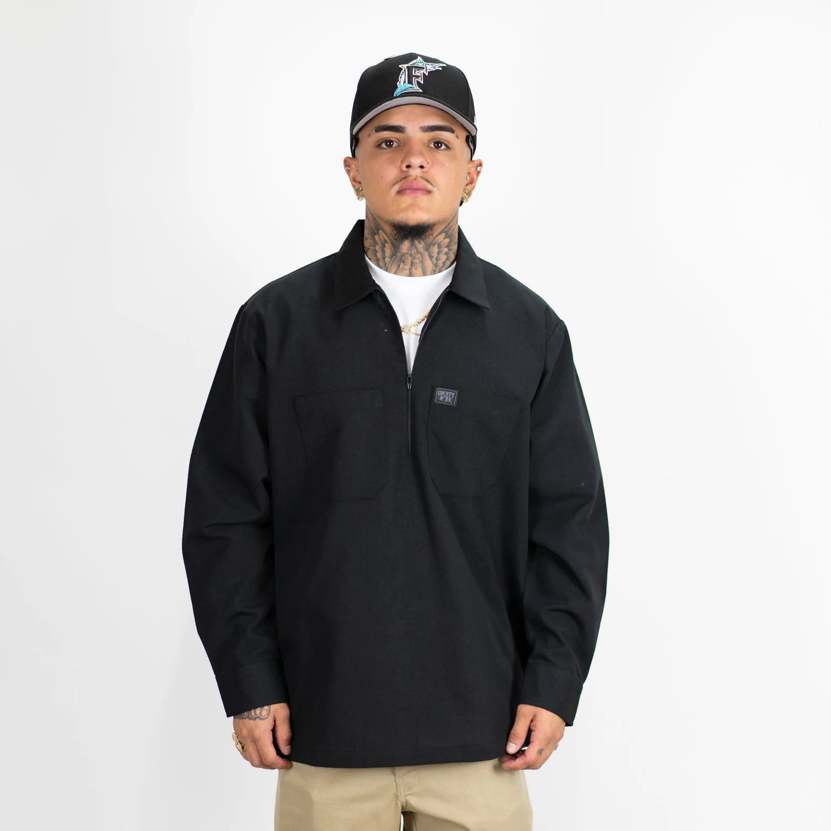 FB County ブラック シャツ XL FB County | Short Sleeve Checker Zip Shirt Black | Shirt