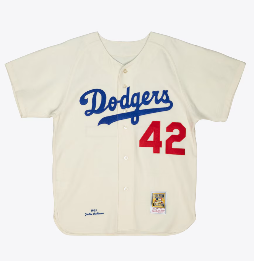 Men's Jackie Robinson White Brooklyn Dodgers Cooperstown Collection 1955 Authentic Player Jersey