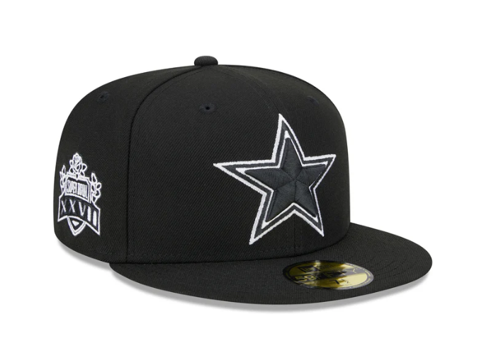Dallas Cowboys New Era Super Bowl Side Patch XXVII 59FIFTY Fitted Hat - Black/White