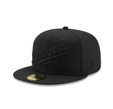 Los Angeles Dodgers Wordmark Script Black on Black MLB 59Fifty Fitted Hat