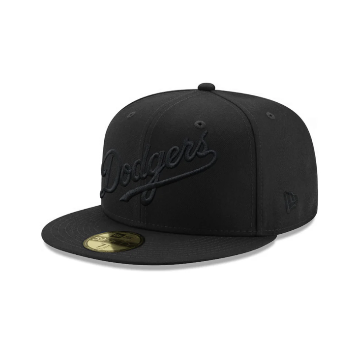 Los Angeles Dodgers Wordmark Script Black on Black MLB 59Fifty Fitted Hat