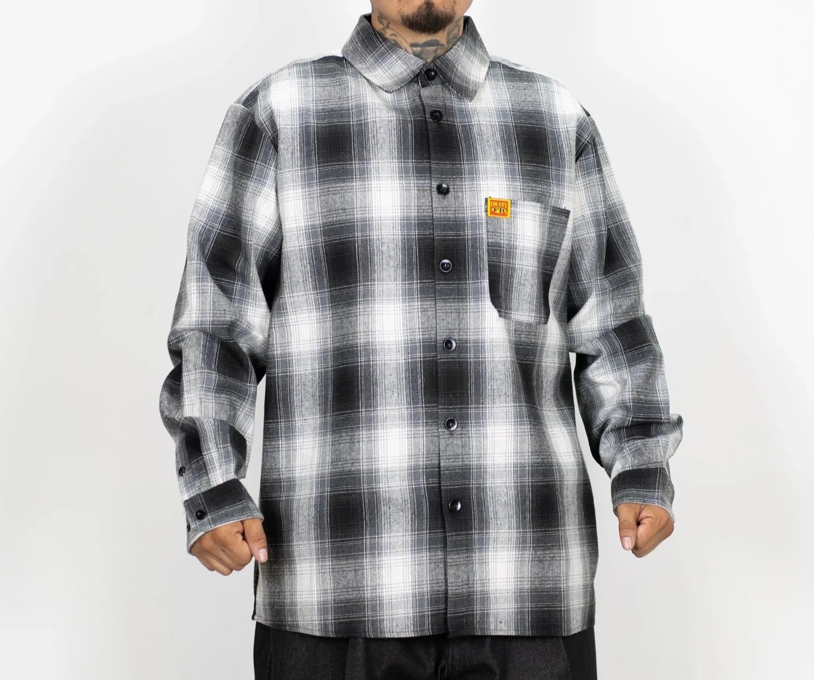 Plaid Shirt Men FB County Long Sleeve Checker Flannel Chicano