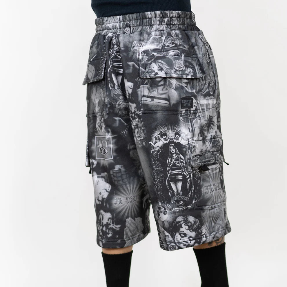 FB County Laser Print Fleece Cargo Shorts FB County
