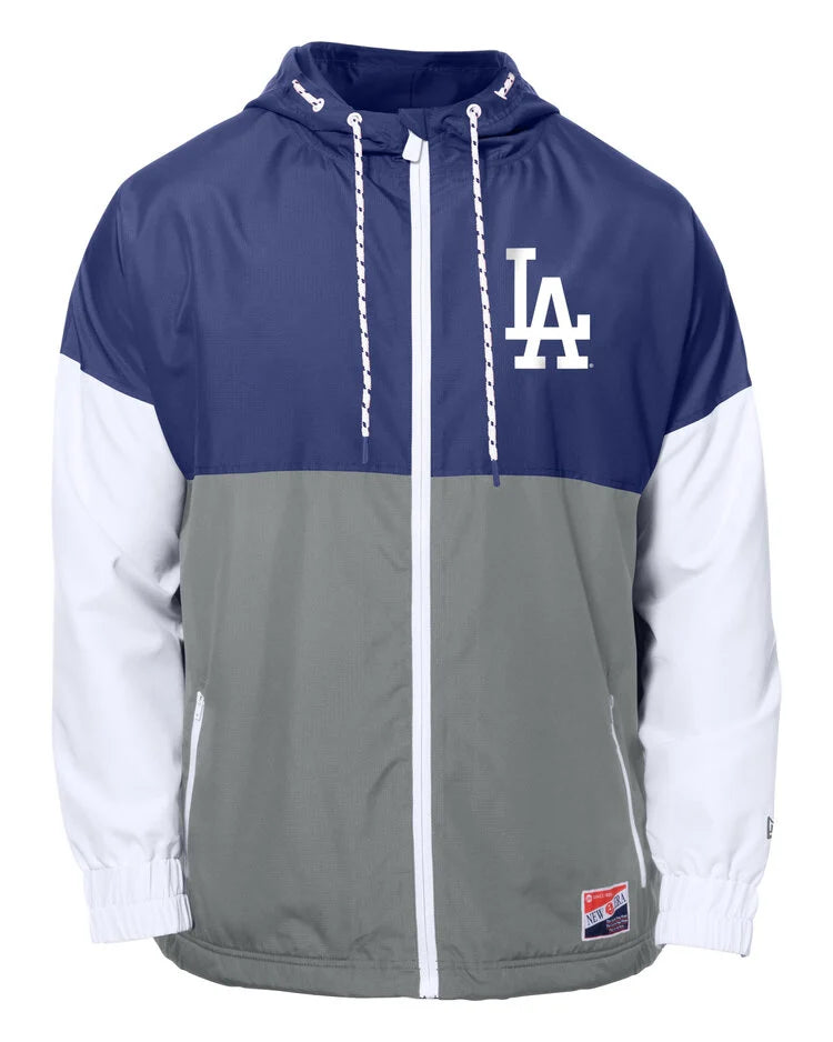 LA Dodgers Men's NE Full-Zip Color Block Windbreaker with Hood LA Dodgers Men's NE Full-Zip Color Block Windbreaker with Hood