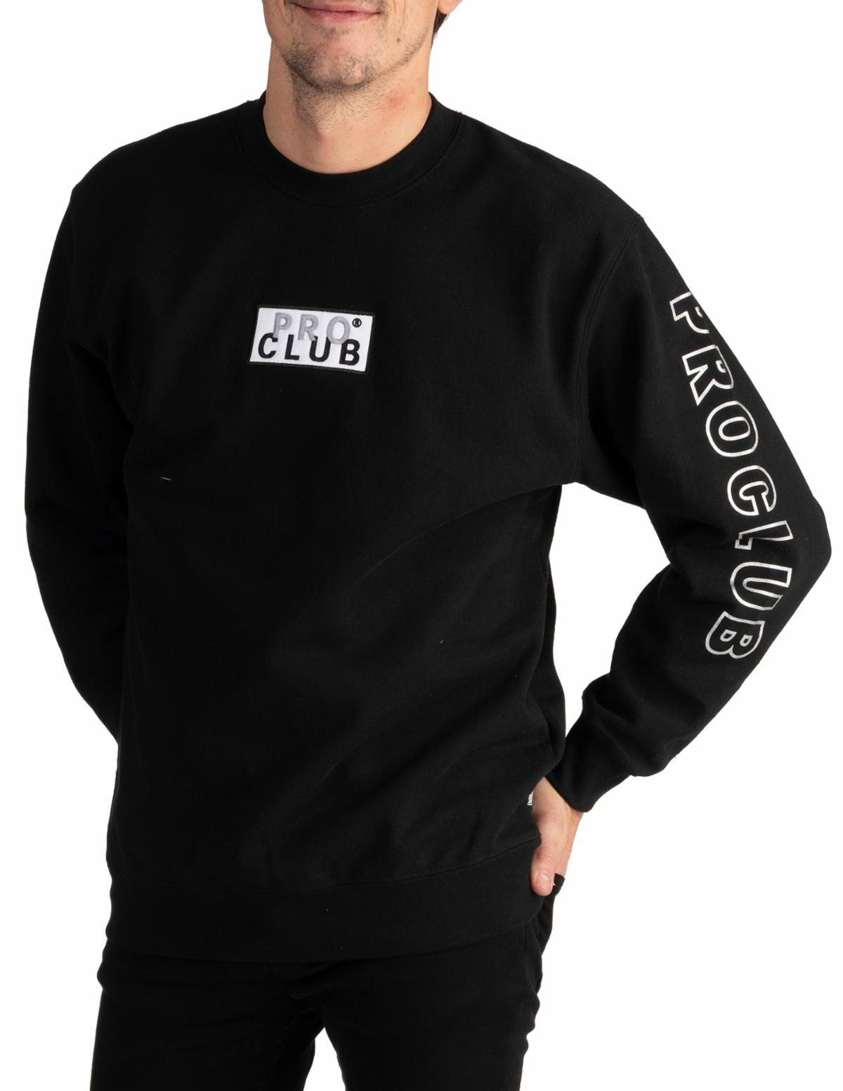 Pro Club Men's Heavyweight Embroidered Logo Pullover Fleece Sweater (13oz), Black