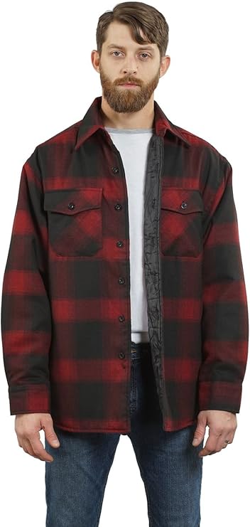 YAGO Men's Quilted Lining Plaid Flannel Jacket with Side Pockets