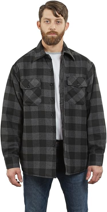YAGO Men's Quilted Lining Plaid Flannel Jacket with Side Pockets