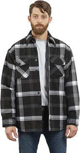 YAGO Men's Quilted Lining Plaid Flannel Jacket with Side Pockets