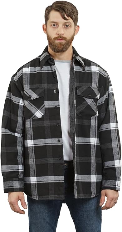 YAGO Men's Quilted Lining Plaid Flannel Jacket with Side Pockets