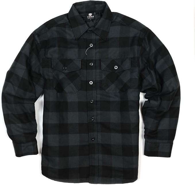 YAGO Men's Quilted Lining Plaid Flannel Jacket with Side Pockets
