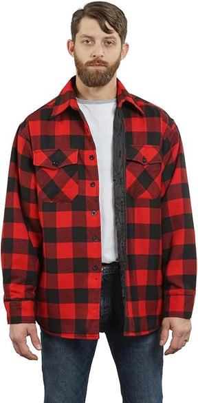 YAGO Men's Quilted Lining Plaid Flannel Jacket with Side Pockets