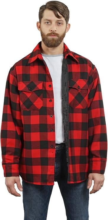 YAGO Men's Quilted Lining Plaid Flannel Jacket with Side Pockets