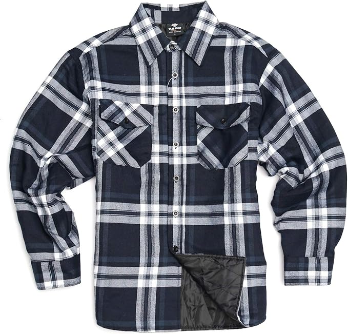 YAGO Men's Quilted Lining Plaid Flannel Jacket with Side Pockets