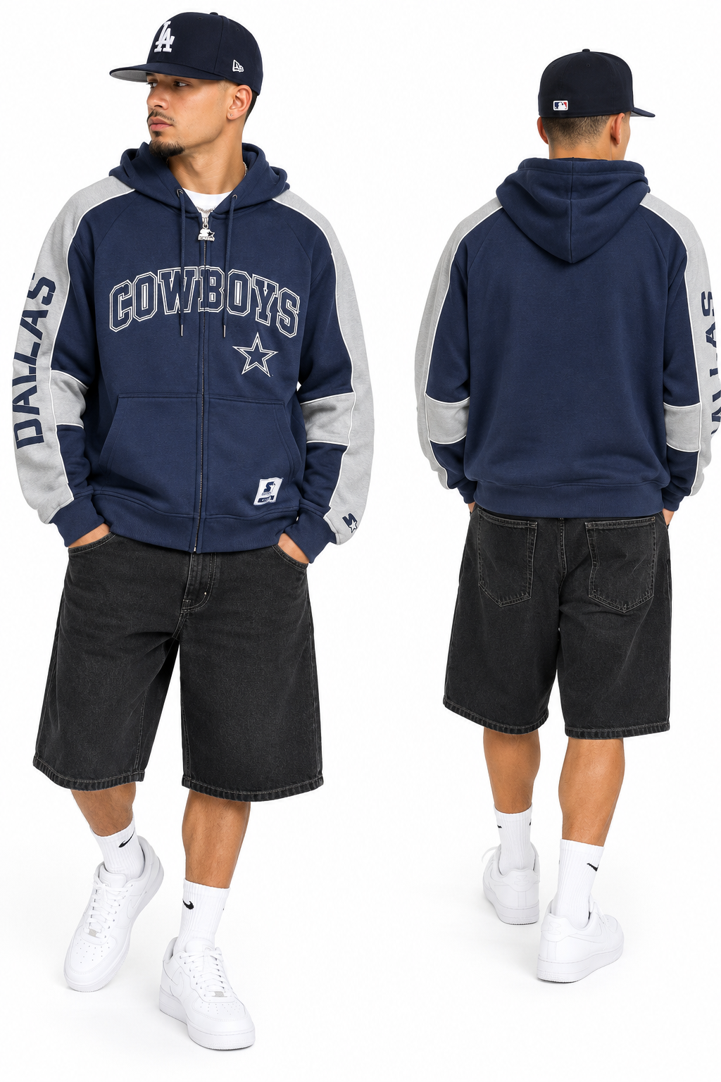 Men's Starter Legend Navy Dallas Cowboys Full Zip Fleece Sweater