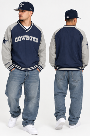 Men's Mitchell & Ness Navy/Heathered Gray Dallas Cowboys Nylon Pullover