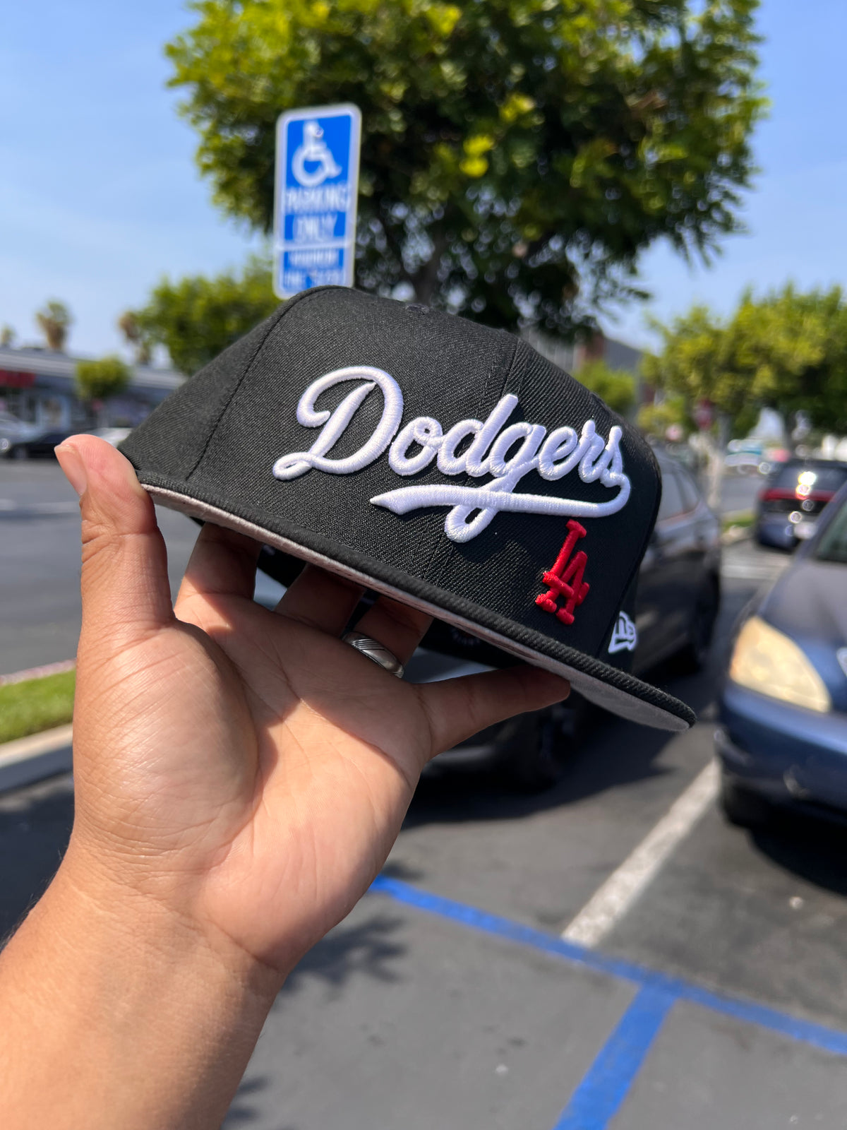 Los Angeles Dodgers Script Black with Red LA 5950