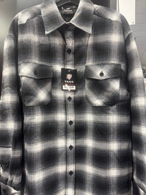 YAGO Men's Quilted Lining Plaid Flannel Jacket with Side Pockets