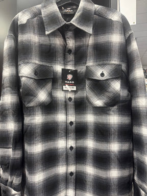 YAGO Men's Quilted Lining Plaid Flannel Jacket with Side Pockets