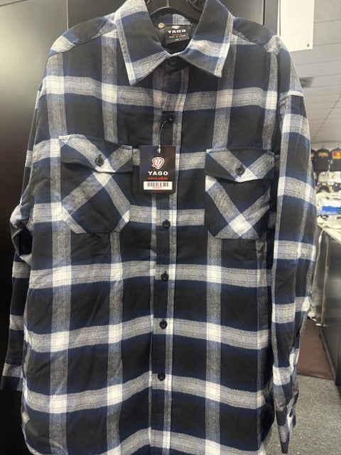 YAGO Men's Quilted Lining Plaid Flannel Jacket with Side Pockets