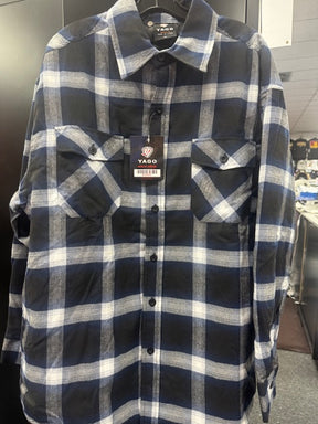 YAGO Men's Quilted Lining Plaid Flannel Jacket with Side Pockets