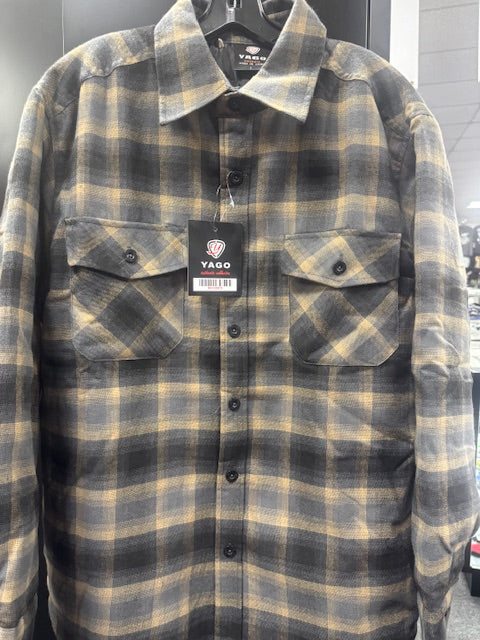 YAGO Men's Quilted Lining Plaid Flannel Jacket with Side Pockets