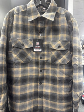 YAGO Men's Quilted Lining Plaid Flannel Jacket with Side Pockets