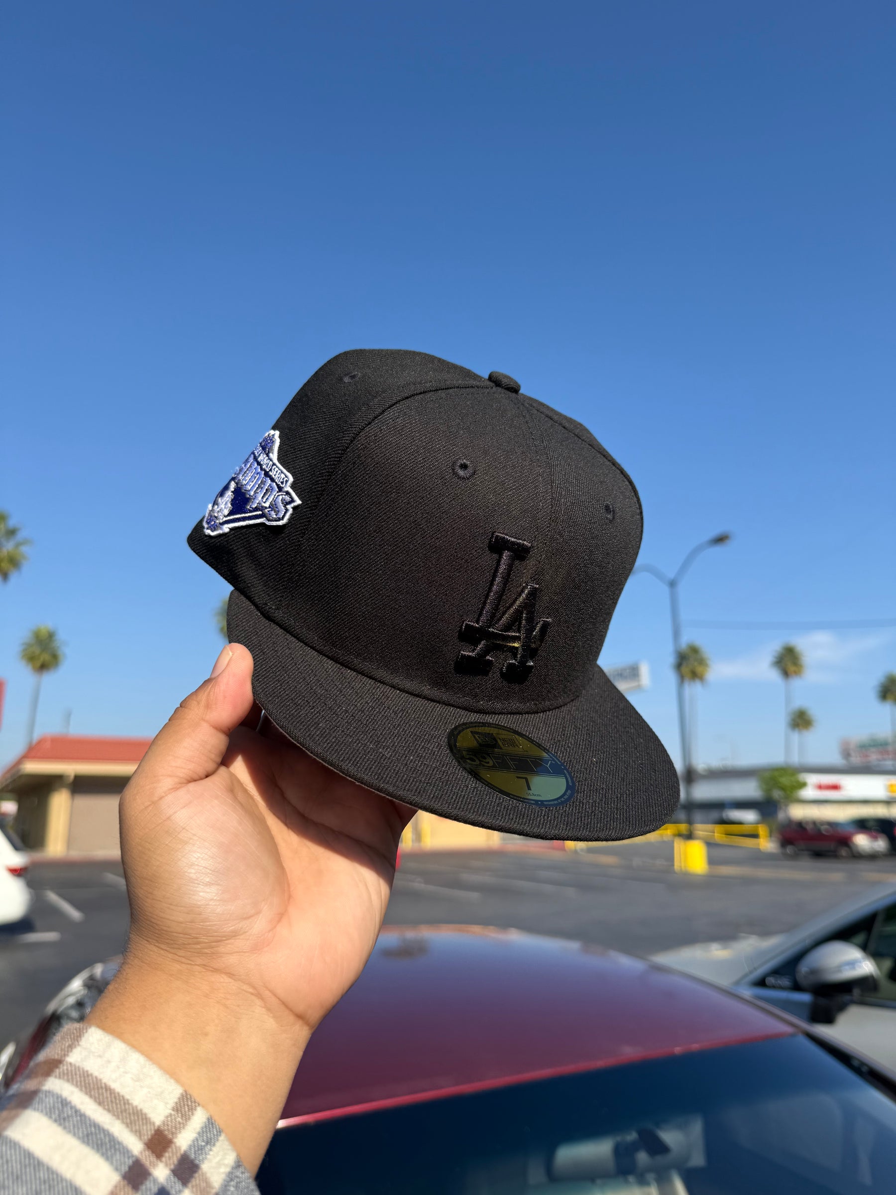 Men's Los Angeles Dodgers New Era Black 2025 MLB Champions Hat w side Patch 15142439