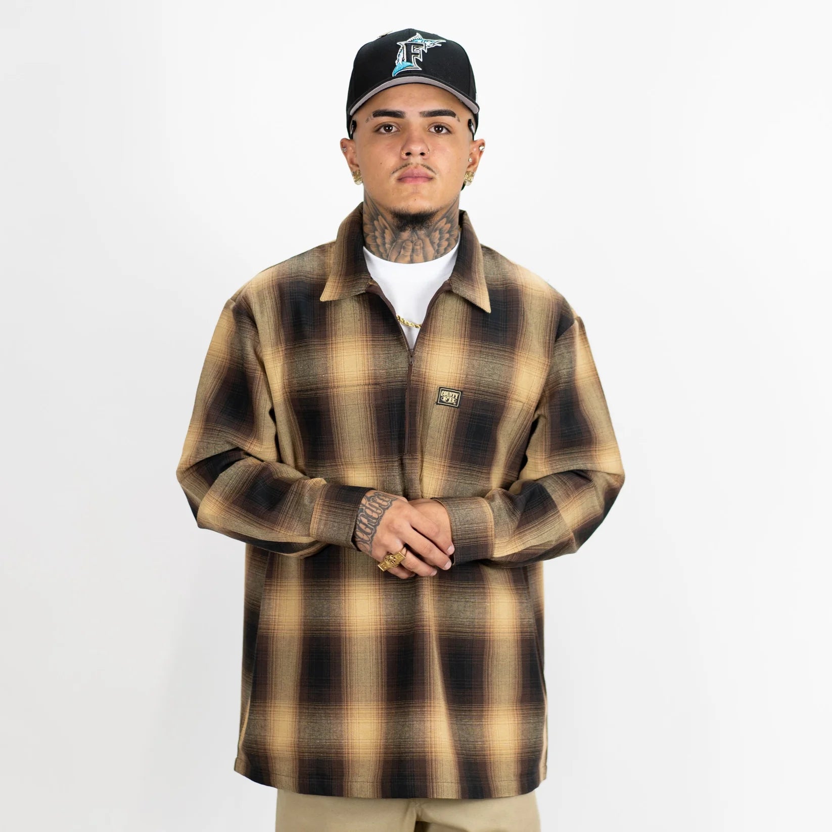 FB County Long Sleeve Checker Zip Shirt