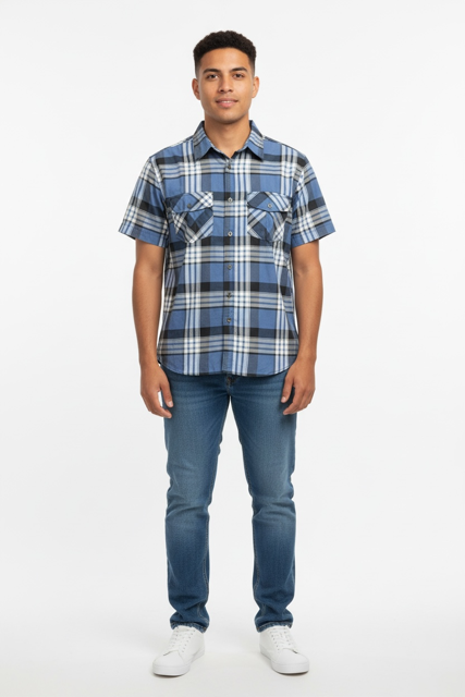 Classic Two Pocket Button Down Plaid Shirt