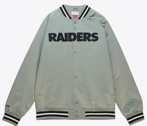 Men's Silver Oakland Raiders Gridiron Classics Double Clutch Lightweight Satin Raglan Full-Snap Jacket