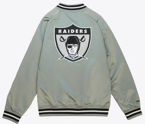 Men's Silver Oakland Raiders Gridiron Classics Double Clutch Lightweight Satin Raglan Full-Snap Jacket