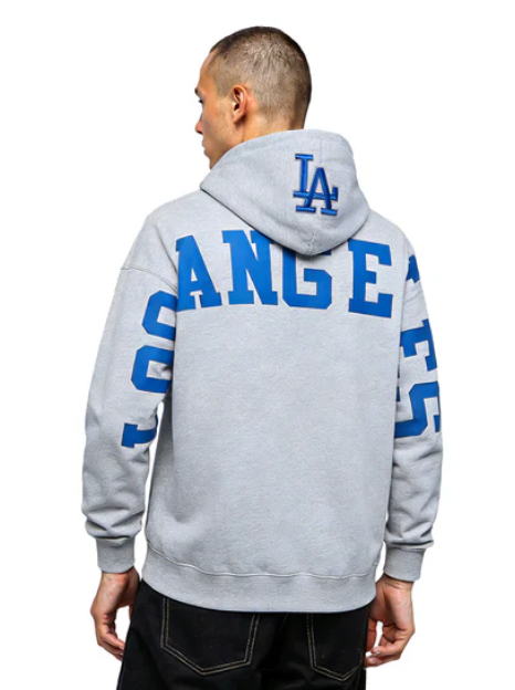 MLB LOS ANGELES DODGERS WINGSPAN MEN'S DROP SHOULDER  HOODIE -Heather Grey
