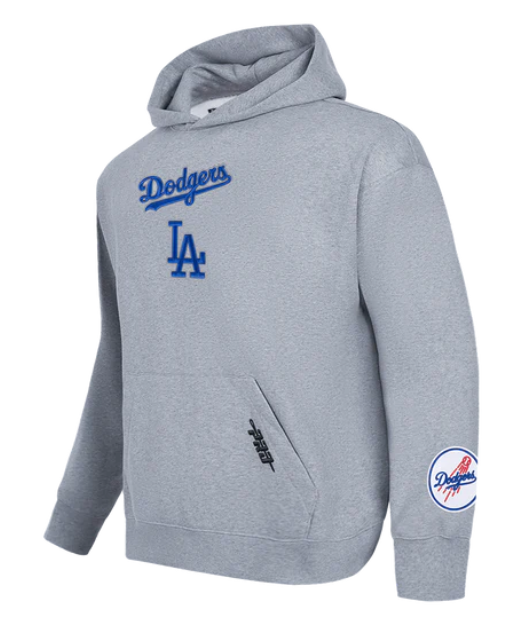 MLB LOS ANGELES DODGERS WINGSPAN MEN'S DROP SHOULDER  HOODIE -Heather Grey
