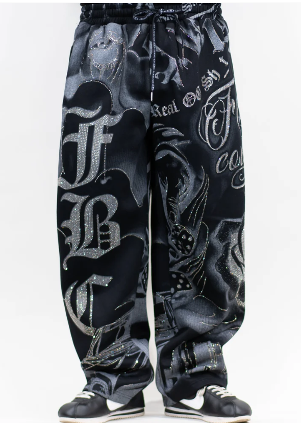 FB County Rhinestone Tatted Up Sweatpant - Black