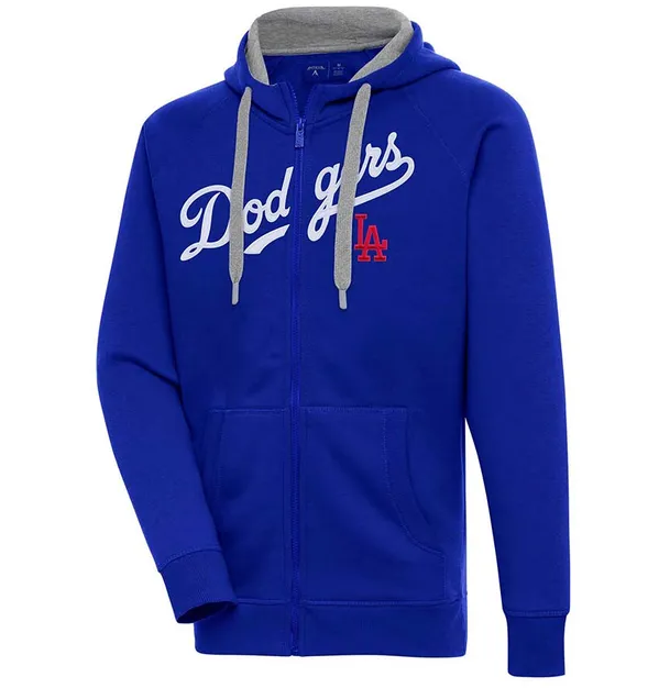 Los Angeles Dodgers Black Script Victory Antigua Mens Full Zipper Hoodie