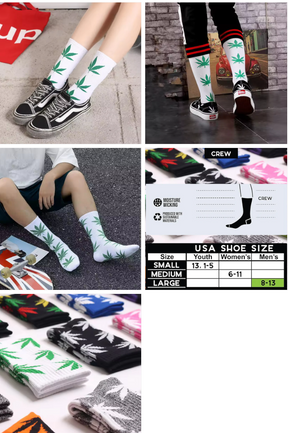 Marijuana Leaf Crew Socks -2 Pair