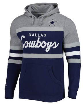Men's Mitchell & Ness Navy/Heathered Gray Dallas Cowboys Head Coach Pullover Hoodie