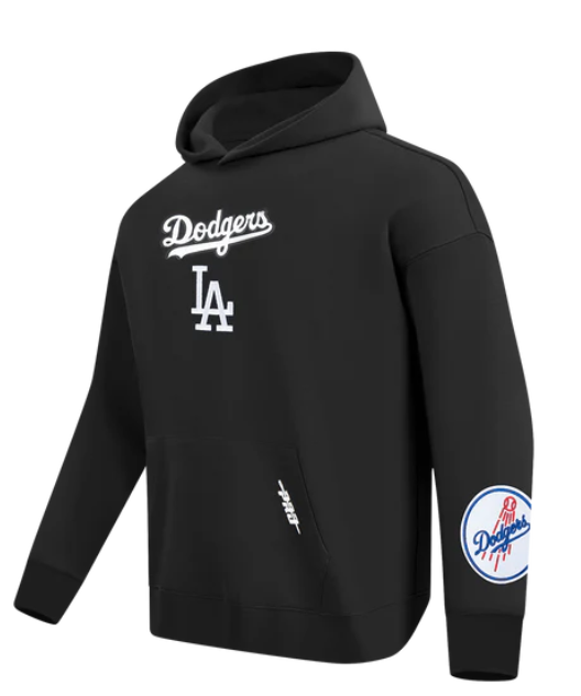 MLB LOS ANGELES DODGERS WINGSPAN MEN'S DROP SHOULDER  HOODIE -Black