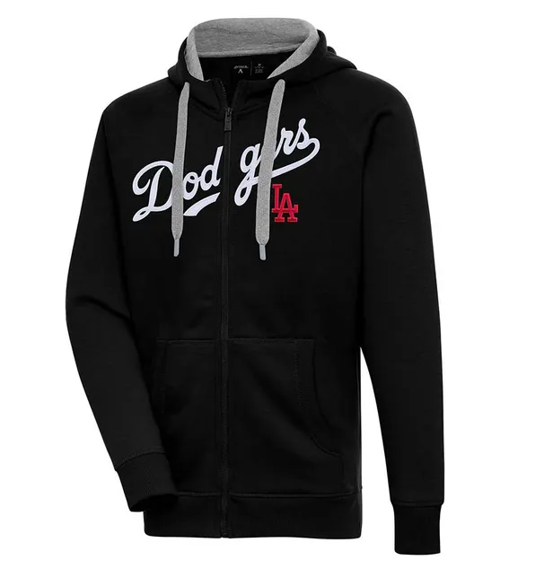 Los Angeles Dodgers Black Script Victory Antigua Mens Full Zipper Hoodie