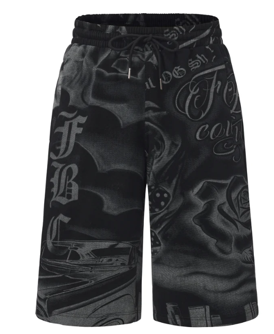 FB County Tatted Up Baggy Fleece Shorts - Black