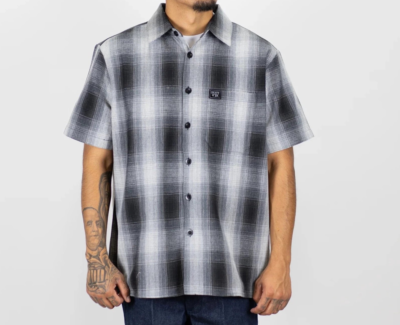 FB County Short Sleeve Checker Flannel Shirt Black / Grey