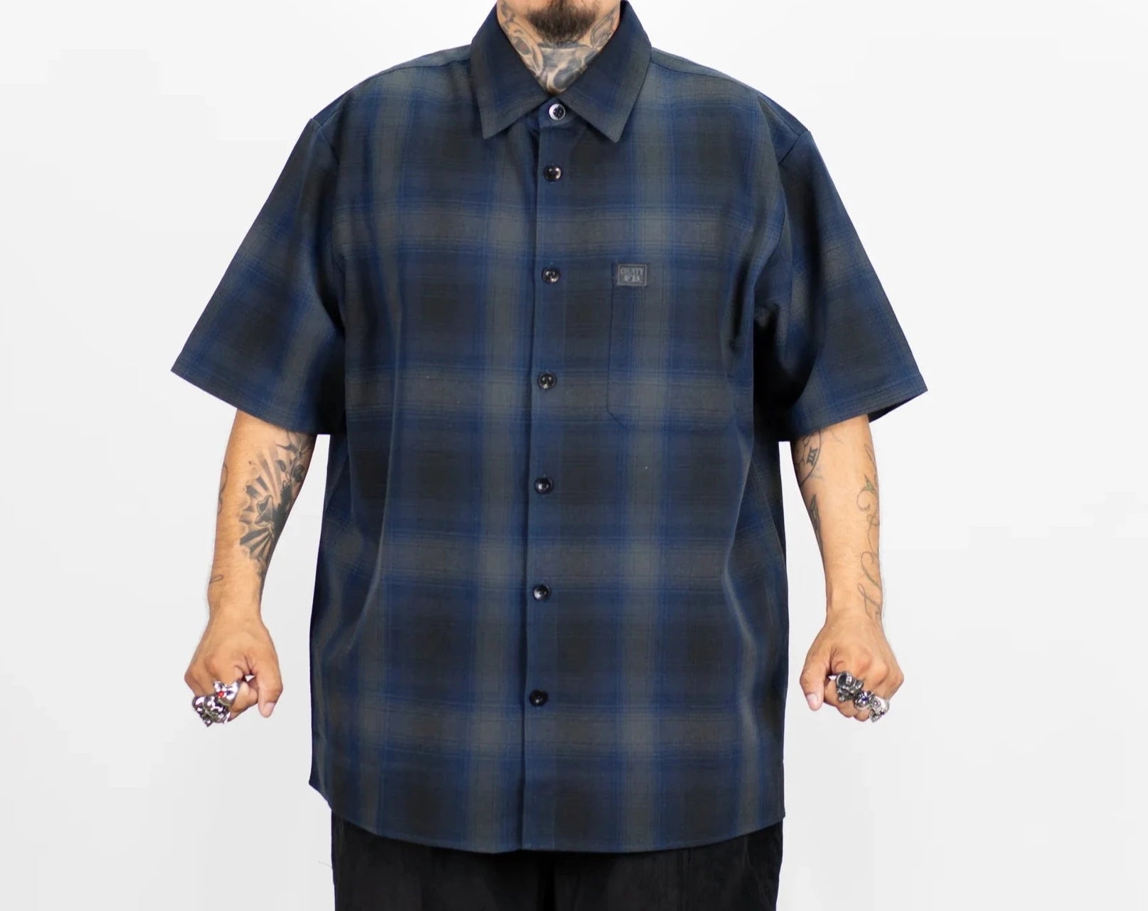 FB County Short Sleeve Checker Flannel Shirt Black / Royal / Grey