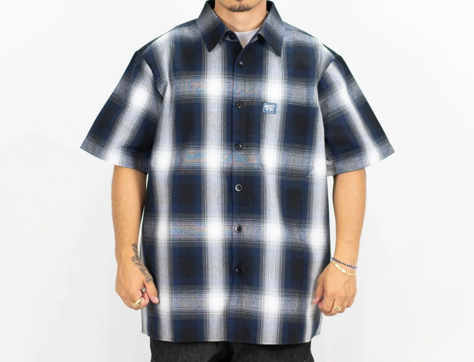 FB County Short Sleeve Checker Flannel Shirt Black / Royal / White