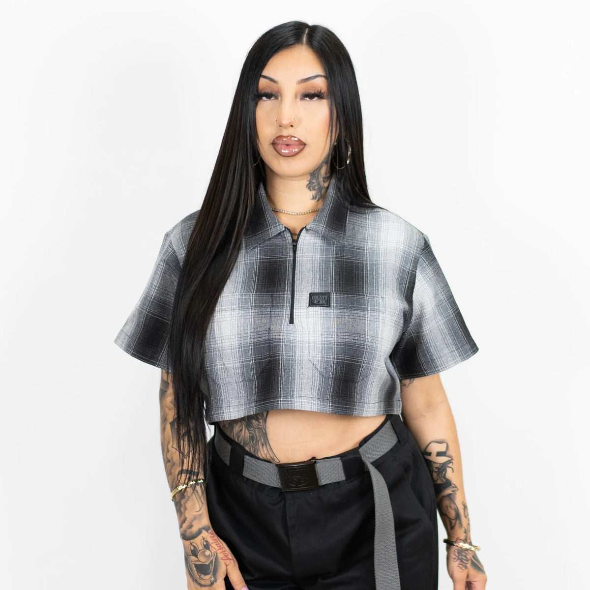 FB County Checker Zip Crop Top