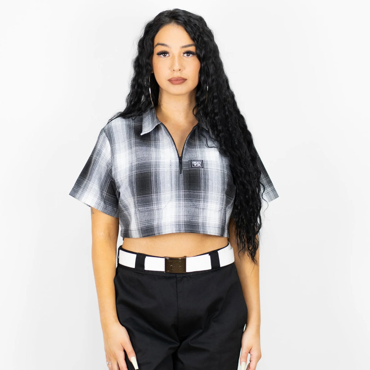 FB County Checker Zip Crop Top