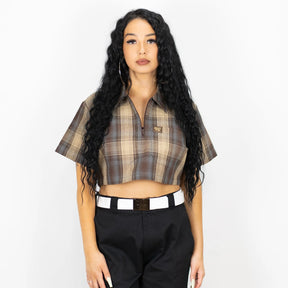 FB County Checker Zip Crop Top