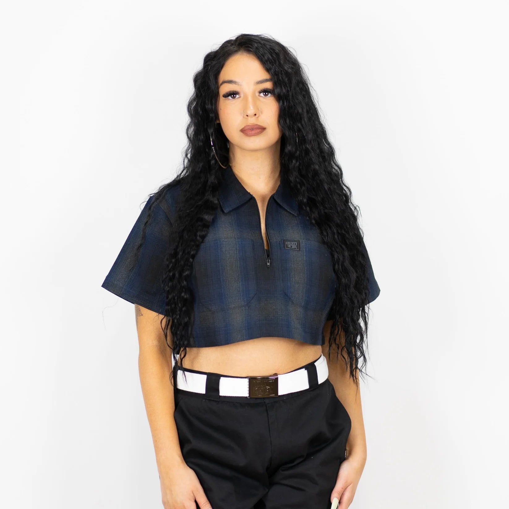 FB County Checker Zip Crop Top