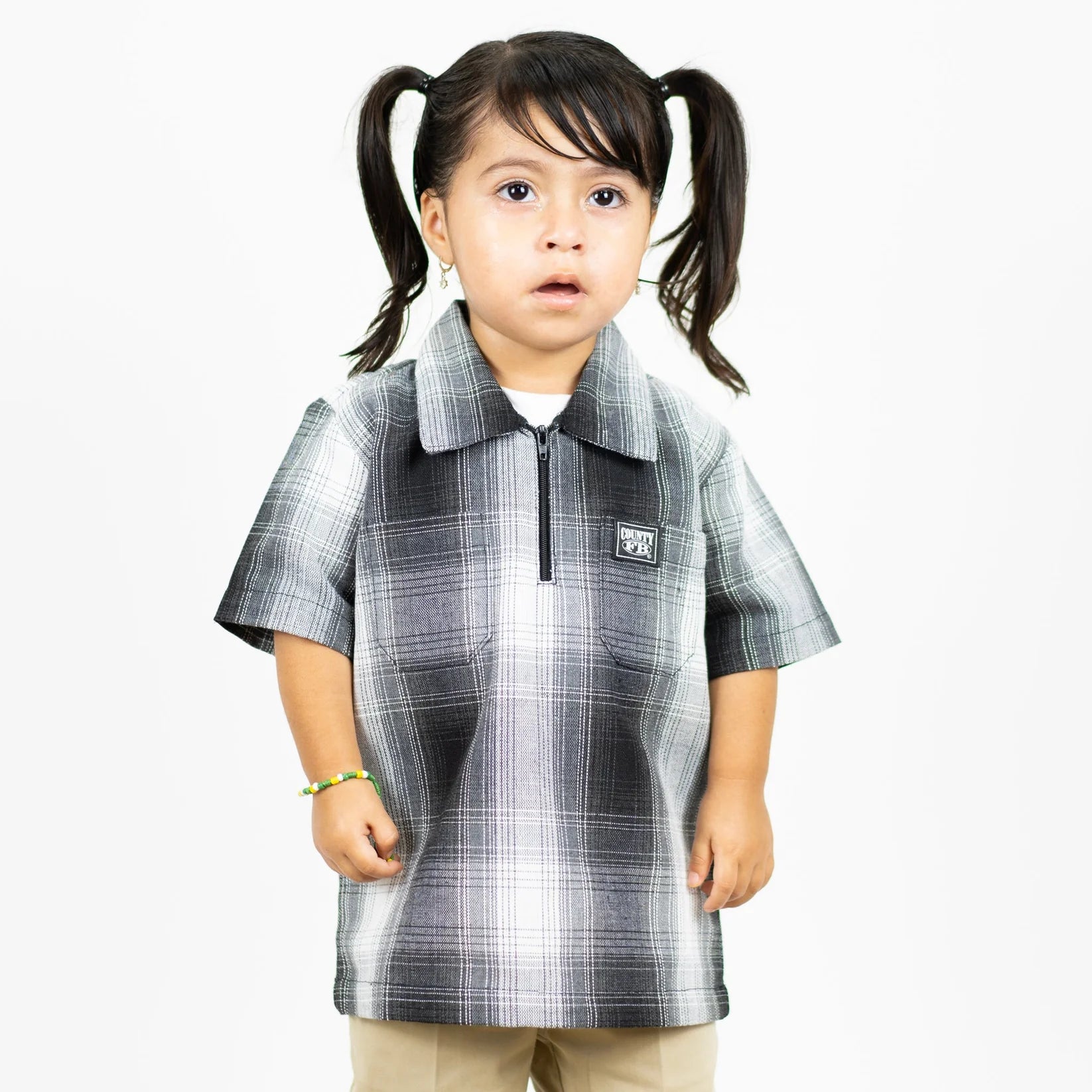 FB County Kids Short Sleeve Checker Zip Shirt