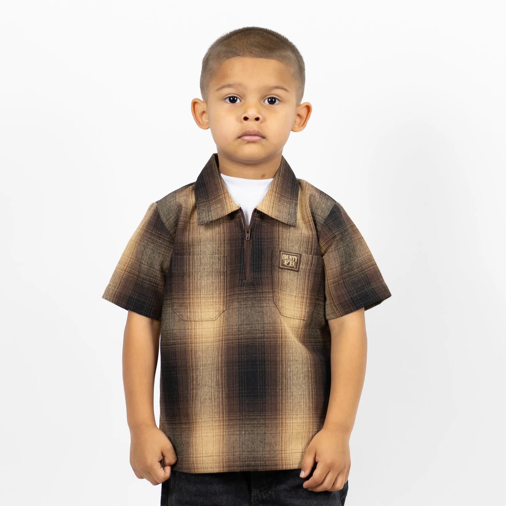 FB County Kids Short Sleeve Checker Zip Shirt